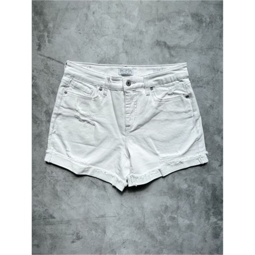 Sofia Jeans by Sofia Vergara Lila Mid Rise‎ Distressed Denim Shorts White 2